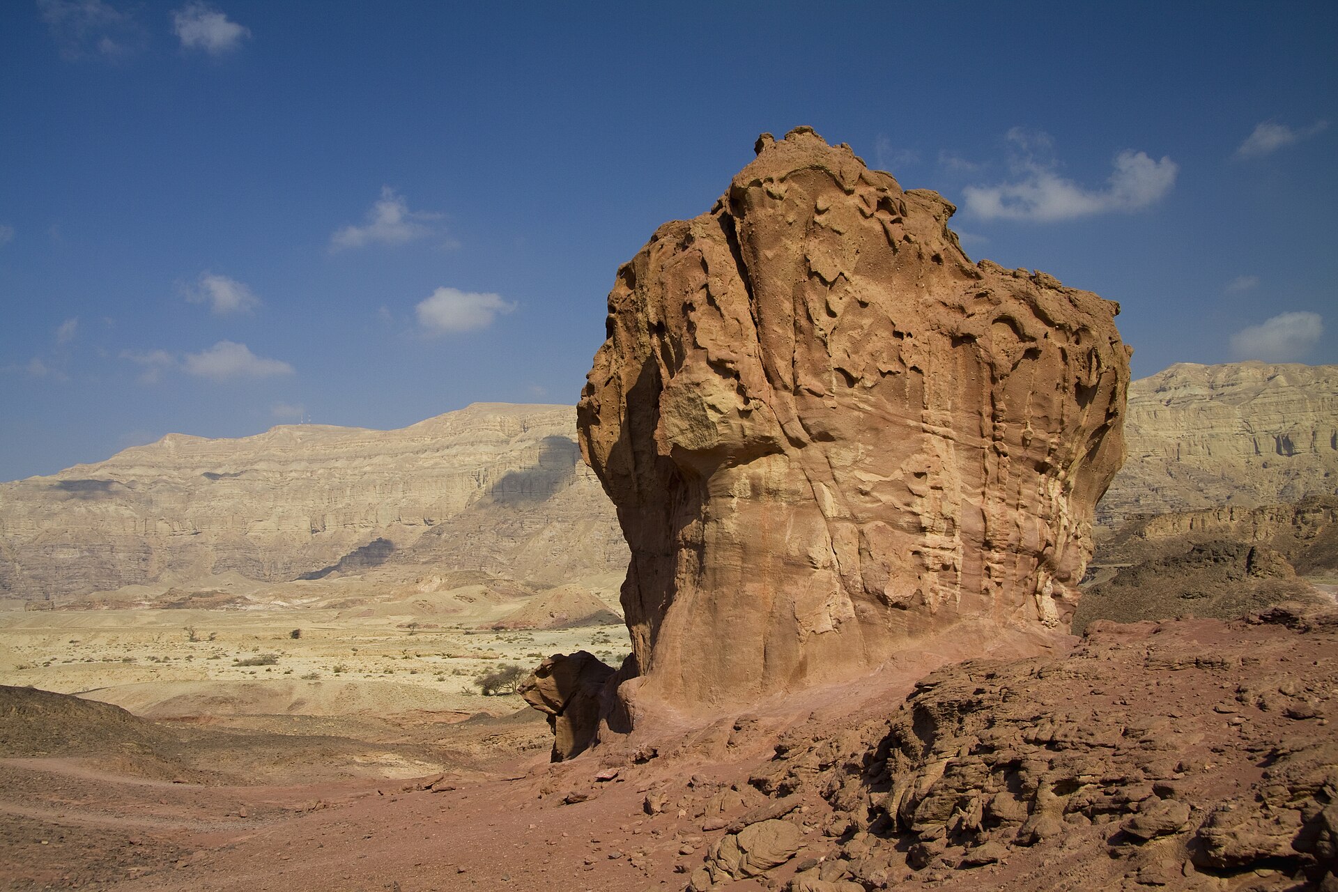 Timna copper mine — red rock formations rising from a desert landscape